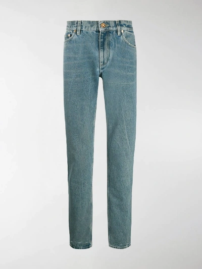 Shop Burberry Straight Stonewashed Distressed Jeans In Blue