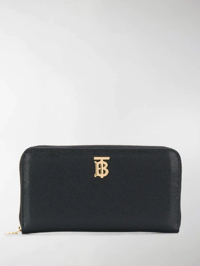 Shop Burberry Monogram Plaque Zip-around Wallet In Black