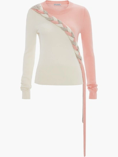 Shop Jw Anderson Braided Colourblock Cashmere Jumper In White