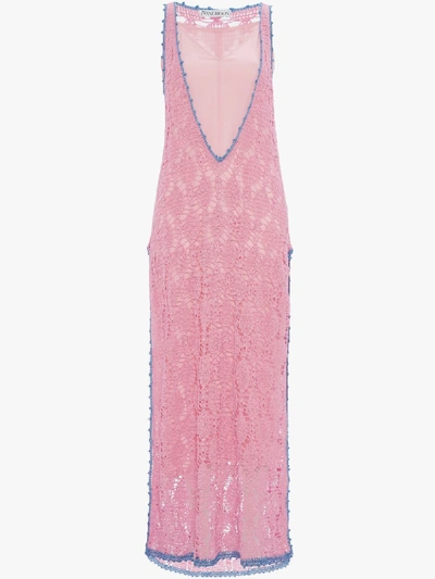 Shop Jw Anderson Contrasted Seam Crochet Dress In Pink
