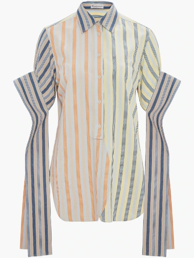 Shop Jw Anderson Striped Exaggerated Sleeved Shirt In Blue