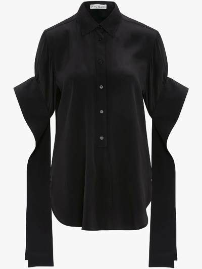 Shop Jw Anderson Round Hem Exaggerated Sleeve Shirt In Black