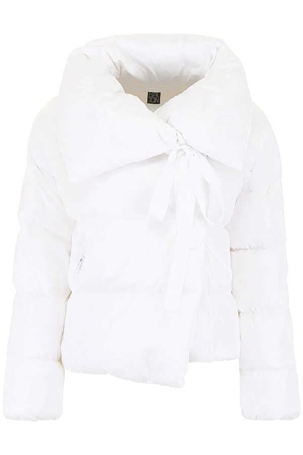 Bacon Puffer Jacket With Bow In White | ModeSens