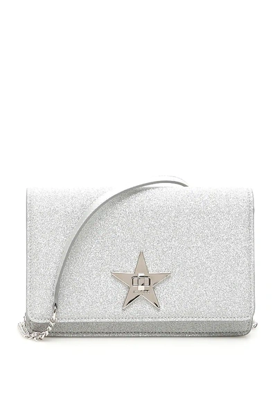 Shop Jimmy Choo Glitter Star Lock Palace Bag In Silver