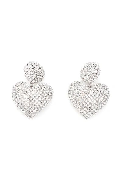 Shop Alessandra Rich Earrings With Heart Pendant In Silver