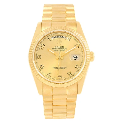 Pre-owned Rolex Champagne 18k Yellow Gold President Day-date Men's Wristwatch 36mm