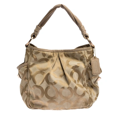 Pre-owned Coach Beige Canvas And Leather Op Art Parker Hobo