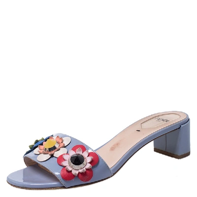 Pre-owned Fendi Multicolor Patent Leather Flowerland Block Heel Slides Size 37