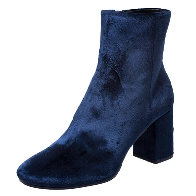 Pre-owned Balenciaga Navy Blue Velvet Ville Ankle Boots Size 40