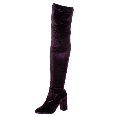 Pre-owned Aquazzura Purple Velvet So Me Over The Knee Block Heel Boots Size 37