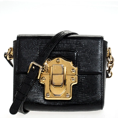 Pre-owned Dolce & Gabbana Black Lizard Mini Lucia Crossbody Bag