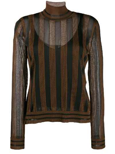 Shop Fendi Pequin-striped High-neck Jumper In Brown