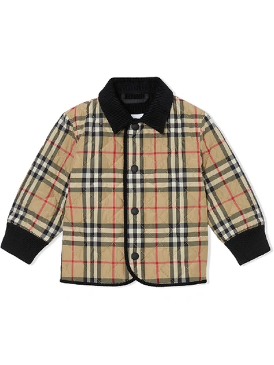Shop Burberry Vintage Check Diamond Quilted Jacket In Neutrals
