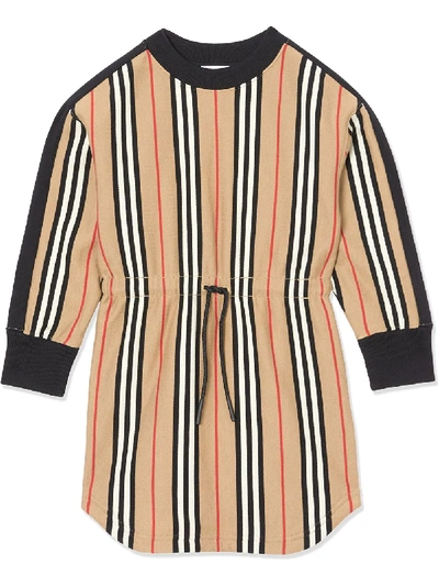 Shop Burberry Icon Stripe Cotton Sweater Dress In Neutrals