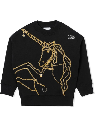 Shop Burberry Chain Unicorn Print Sweatshirt In Black
