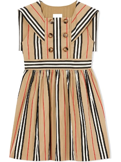 Shop Burberry Icon Stripe Cotton Poplin Sailor Dress In Neutrals