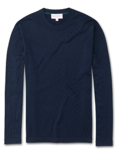 Shop Derek Rose Men's Sweater Jacob Sea Island Cotton Navy