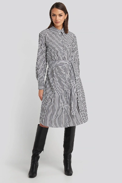 Shop Na-kd Classic Belted Midi Shirt Dress - Grey In Grey/white