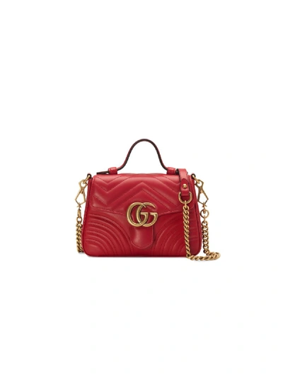 Shop Gucci Gg Marmont Mini Leather Shoulder Bag In Red