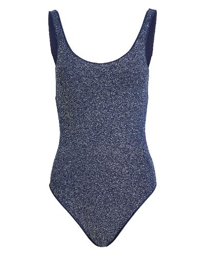 Shop Oseree Shine Glitter One-piece Swimsuit In Navy