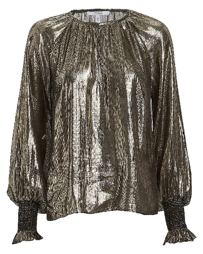 Shop Derek Lam 10 Crosby Helena Pleated Lamé Blouse In Gold