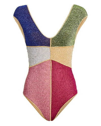 Shop Oseree Lumière One-piece Lurex Swimsuit In Rainbow/metallic