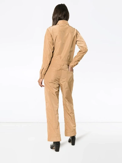 Shop Ganni Collared Utility Jumpsuit In Brown