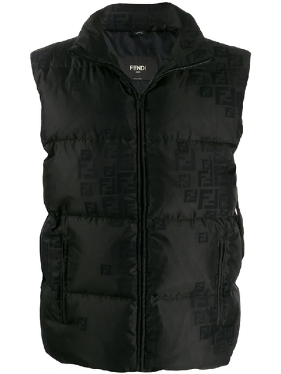 Shop Fendi Tonal Logo Zipped Gilet In Black