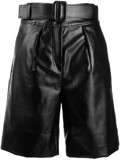 Shop Self-portrait Patent Effect Bermuda Shorts In Black