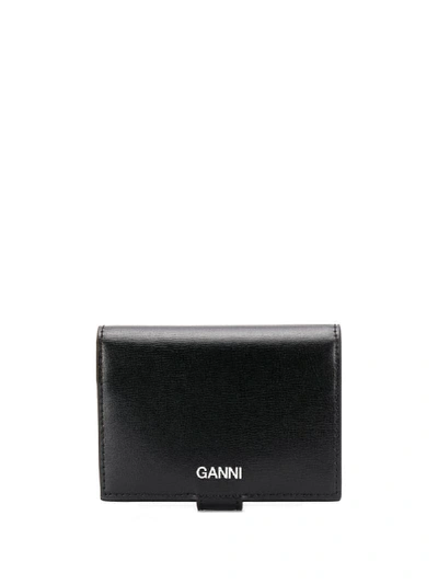 Shop Ganni Logo Compact Wallet In Black