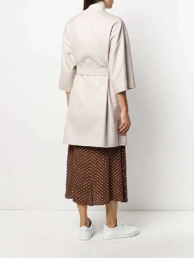 Shop Agnona Cropped Sleeve Belted Coat In Neutrals