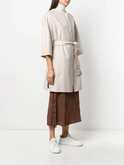 Shop Agnona Cropped Sleeve Belted Coat In Neutrals