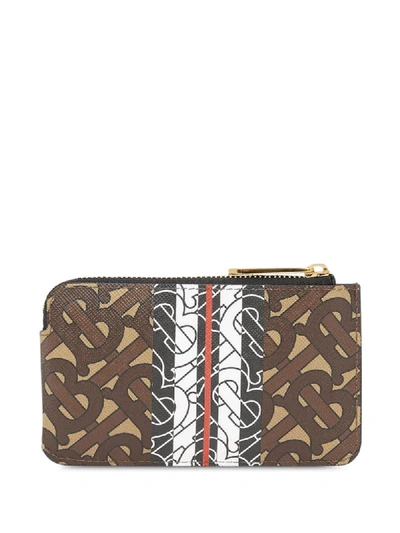 Shop Burberry Monogram Stripe Zip Coin Case In Brown