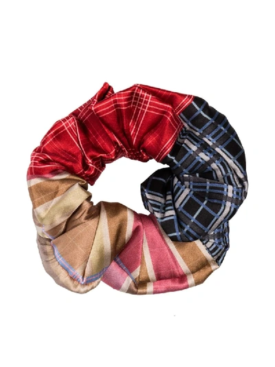 Shop Ganni Check Print Scrunchie In Multicolour