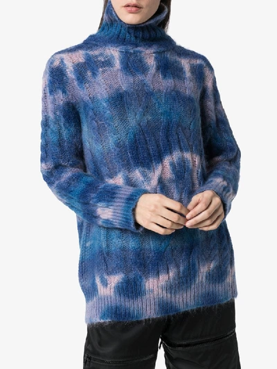 Shop Moncler Mottled-effect Cable Knit Turtleneck In Blue