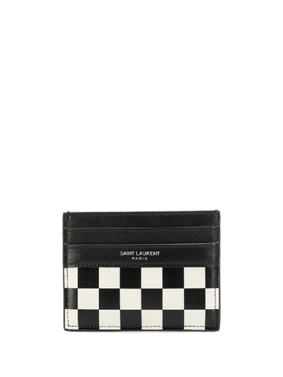 Shop Saint Laurent Checkerboard Card Holder In Black