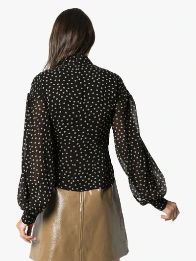 Shop Ganni Polka-dot Print Blouse In Black