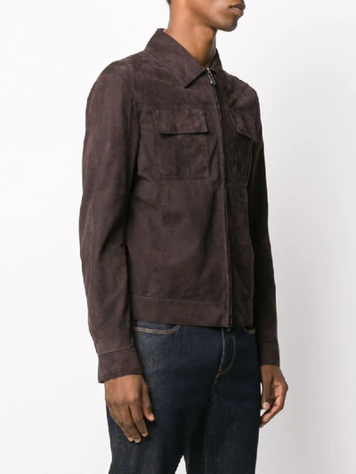 Shop Ermenegildo Zegna Zipped-up Leather Jacket In Brown