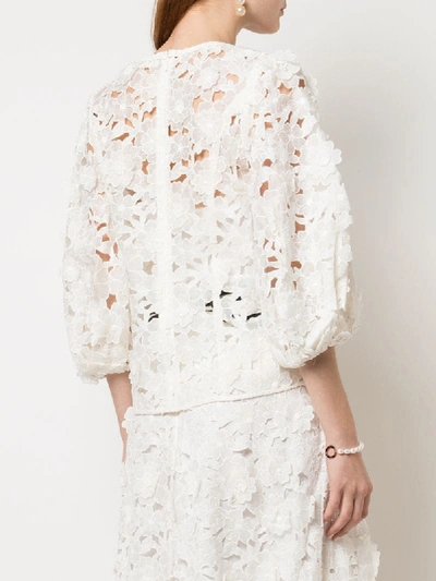 Shop Zimmermann Puffed Sleeve Cut Out Floral Blouse In White