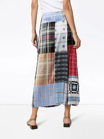 Shop Ganni Check Patchwork Skirt In Multicolour