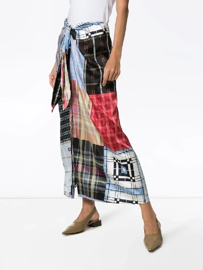 Shop Ganni Check Patchwork Skirt In Multicolour