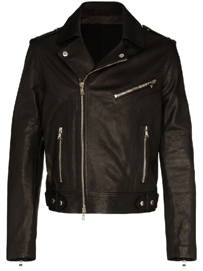 Shop Balmain Leather Biker Jacket In Black