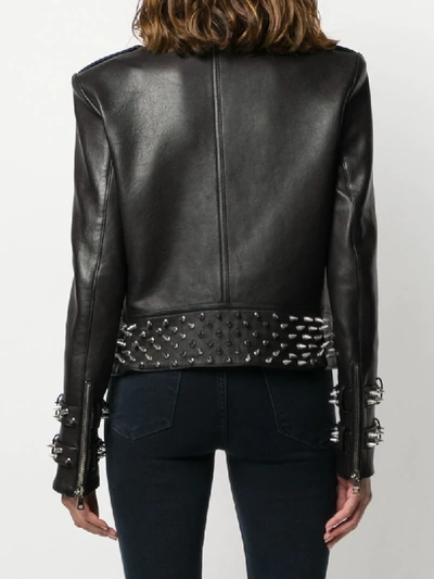 Shop Balmain Studded Leather Biker Jacket In Black