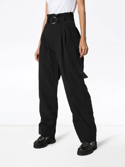 Shop Ganni Belted High-waisted Trousers In Black