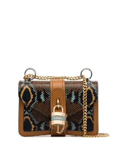 Shop Chloé Mini Aby Chain Snake-effect Shoulder Bag In Brown