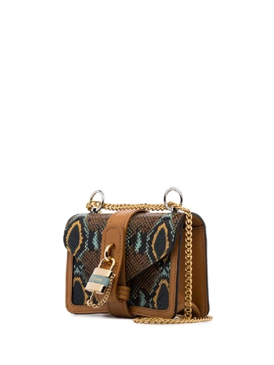 Shop Chloé Mini Aby Chain Snake-effect Shoulder Bag In Brown