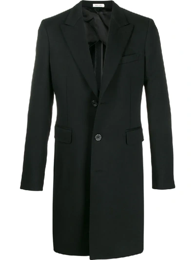Shop Alexander Mcqueen Single-breasted Wool Coat In Black