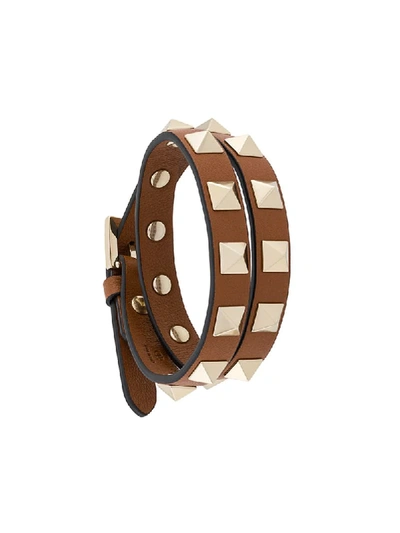 Shop Valentino Rockstud Double Wrap Bracelet In Brown