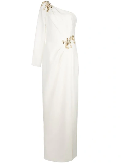 Shop Marchesa Notte One Shoulder Beaded Long Dress In White