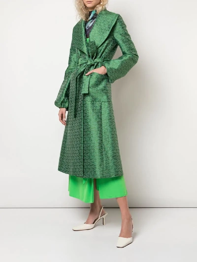 Shop Rosie Assoulin Embroidered Belted Coat In Green